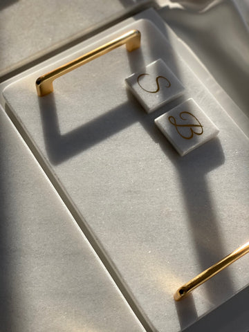 Marmortablett/Verlobungstablett mit Ringuntersetzer