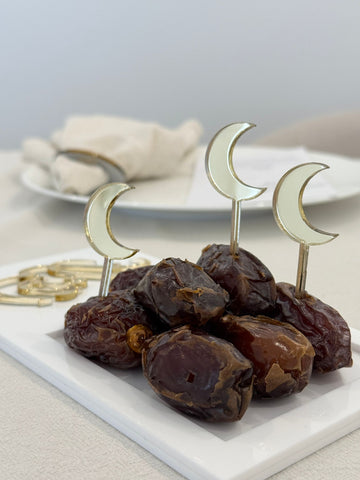 Dattelspieße mit Mondmotiv in gold, 6er Set
