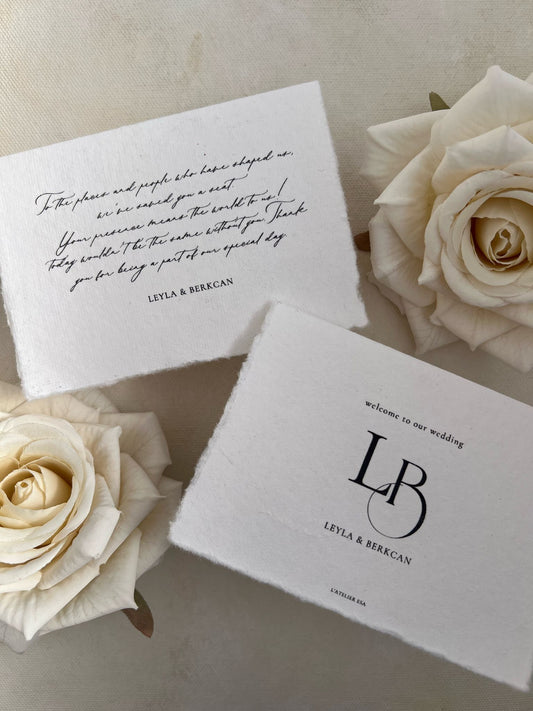 Tischkarte aus Baumwollpapier, Initials